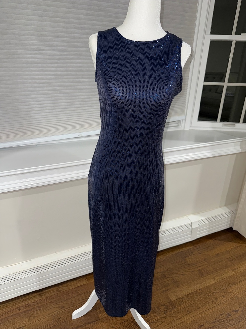 bebe Navy Sequin Maxi Dress